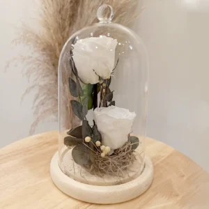 Duo de roses éternelles blanches cloche