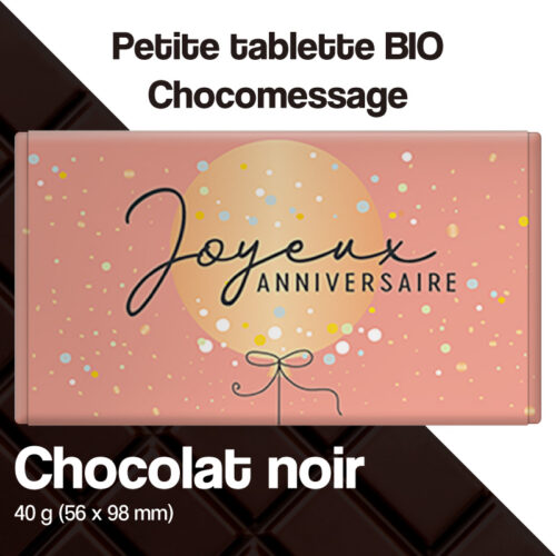 tablette de chocolat noir joyeux anniversaire ballon doré